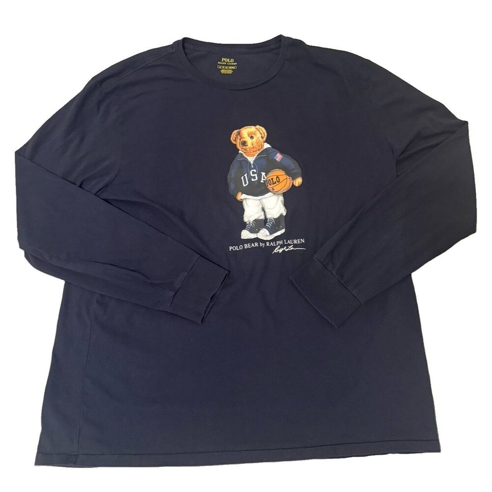 Ralph Lauren Polo Bear Long Sleeve T-Shirt XL Navy Blue Basketball